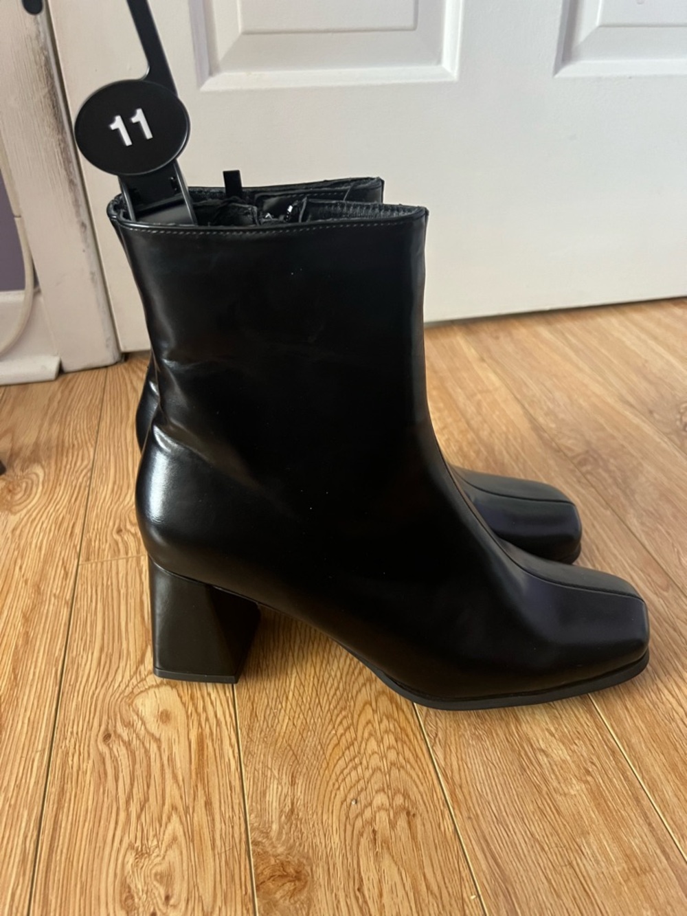 Ardene Black Square-Toe Block Heel Ankle Boots